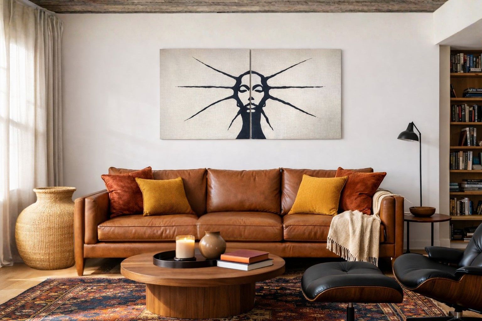 Tekura Akuaba Textured Sculpture in a living room setting at September Collective