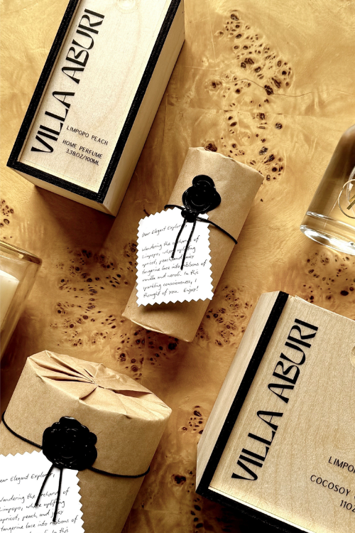 Villa Aburi Limpopo Peach luxury room spray bottle with elegant label, showcasing a refreshing peach scent for home fragrance.