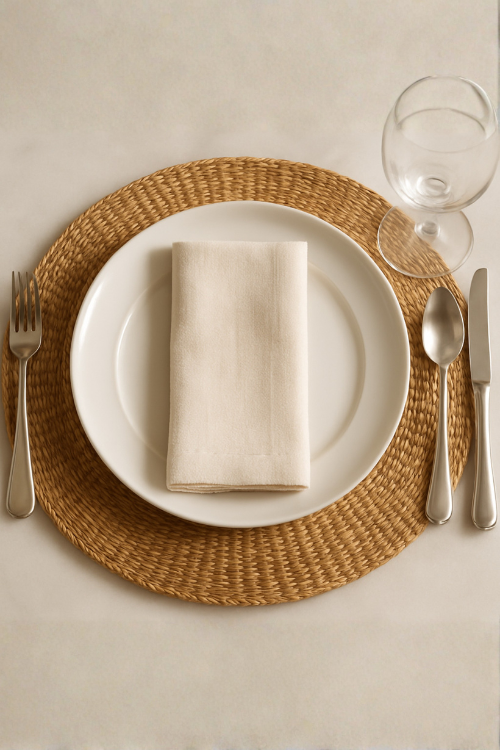 Baba Tree Natural Dune placemats set of six showing woven textured surface for dining table decor