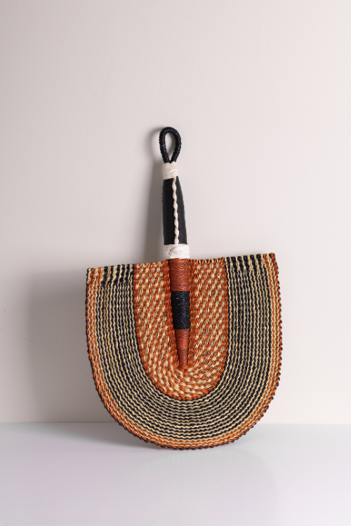 Handcrafted Bolga Decorative Fan - Golden Coast Currents from Ghana - September Collective