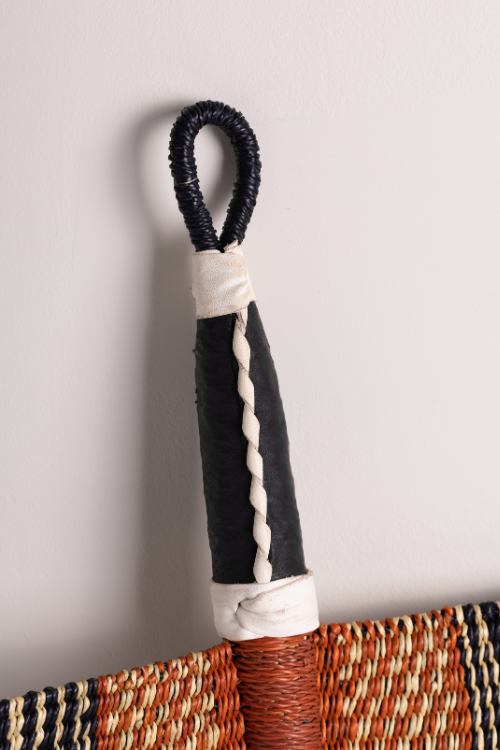 Handcrafted Bolga Decorative Fan - Golden Coast Currents from Ghana - September Collective