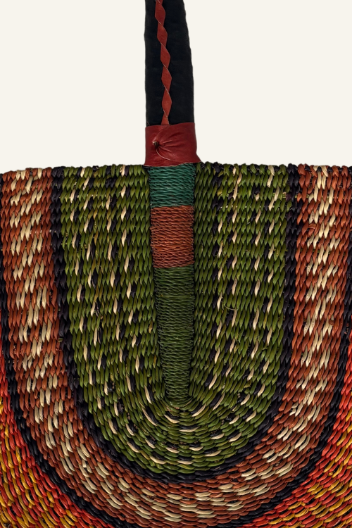Handcrafted Bolga Decorative Fan – Desert Grove - Close up