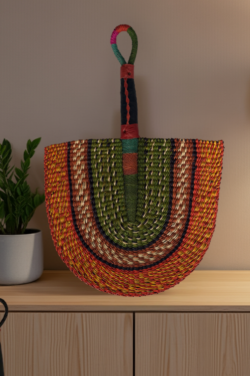 The Baba Tree Handcrafted Bolga Decorative Fan – Desert Grove- Handwoven Elegance from Ghana