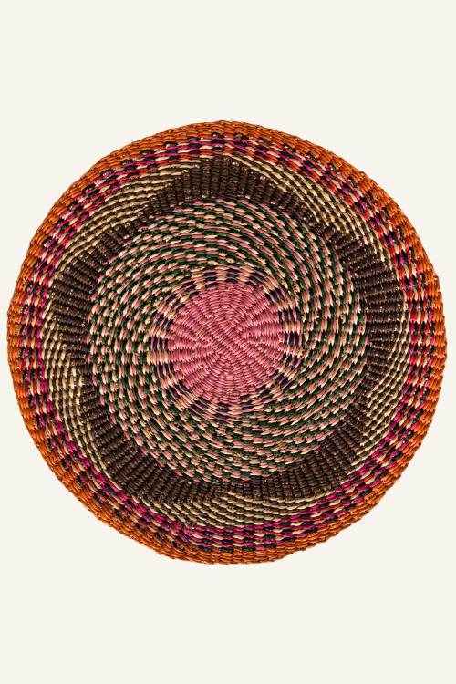 Baba Tree Earthy Blossom placemats set with pink, brown, and orange tones, featuring natural floral design for table setting.