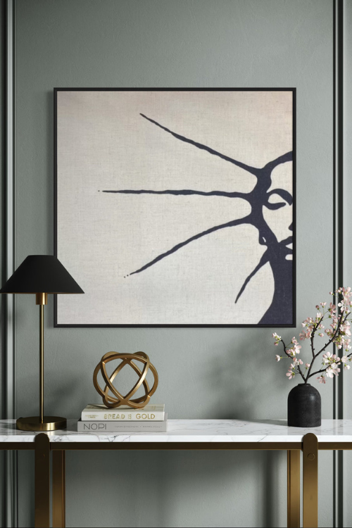 Black and white monochrome canvas wall art titled Divine Resilience by Rhen Ovation, featuring abstract, expressive artwork.