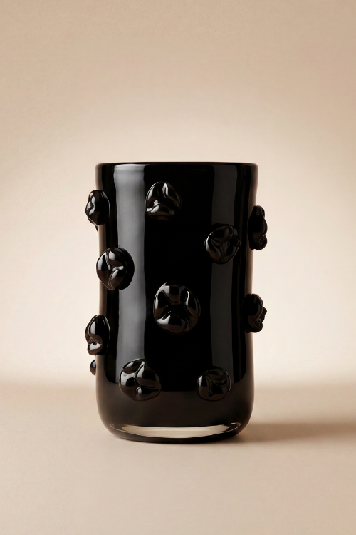 Glass Nywele vase sculpture with onyx finish by September Collective x Kitengela Glass, featuring a sleek, modern design with smooth curves and a polished surface.