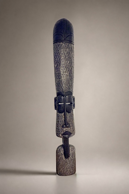 Ashen Obarima African wall totem sculpture by Tekura, showcasing traditional carved design on a wooden wall mount.