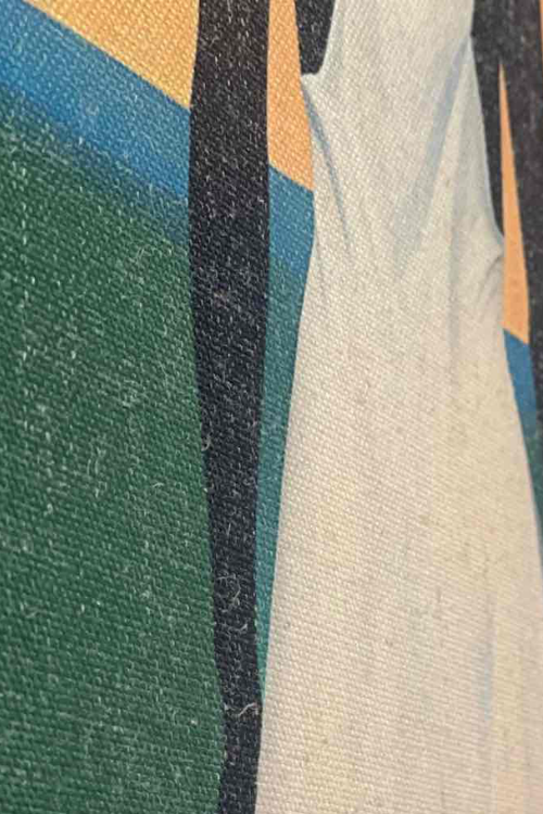 Close-up of a textured fabric Horizons Dream II canvas print with multicolor pattern