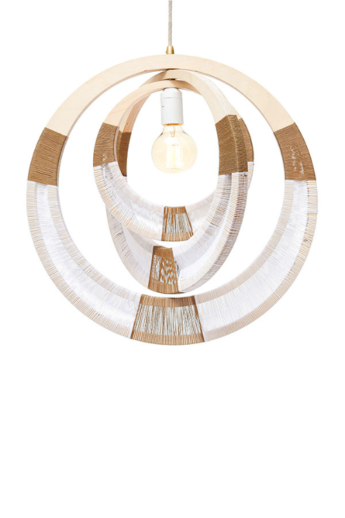 South African woven pendant necklace light by September Collective, featuring intricate woven design and warm illumination.