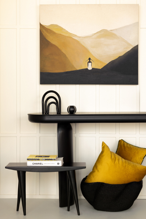 Black Tekura handcrafted artisan stool with a sturdy wooden walking bench design, showcasing natural wood grain and craftsmanship.