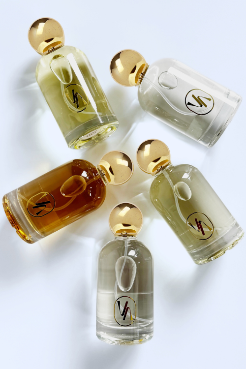 Villa Aburi Labdanum Veil Luxury Room Spray in a styled shot with various scents- September Collective