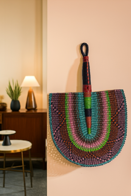Bolga Decorative Wall Fan Blue Green Pink Brown Black Handwoven - September Collective