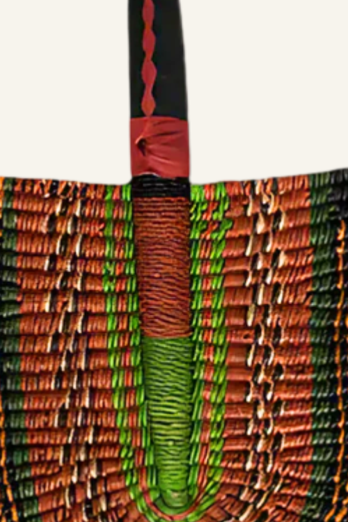 Handcrafted Bolga Decorative Fan – Kente Geometric Design – Handwoven Elegance from Ghana