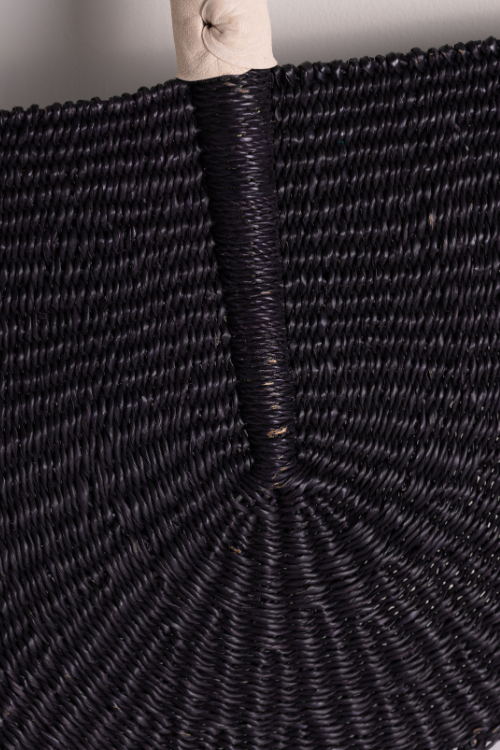Baba Tree Bolga Decorative Fan Noire close up shot. Handwoven Elegance from Ghana - September Collective