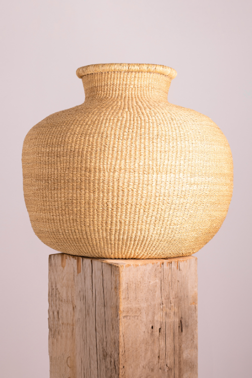Natural Dune Jemima 10 Cows Art Basket by Baba Tree, woven basket with intricate cow design and rustic finish.
