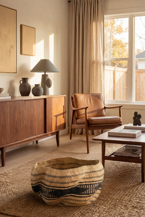 Baba Tree Pakurigo Wave Basket in ebony with triangle design, natural black storage basket for organizing home or office space.