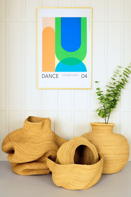 Natural Jemima 10 Cows Art Basket by Baba Tree, handcrafted basket with a pebble pattern in Dune tones.