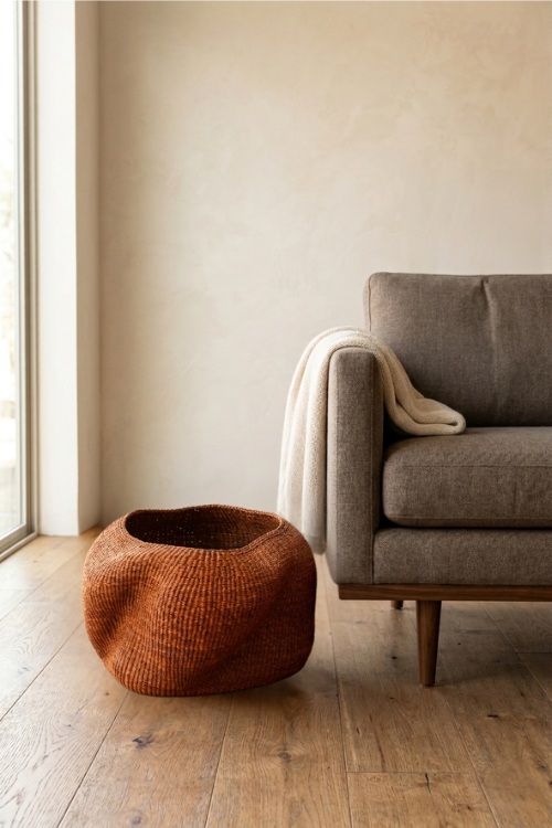 Sienna Baba Tree Pebble Art Basket with intricate pebble design, showcasing natural textures and craftsmanship.