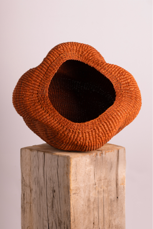 Baba Tree Sienna Pebble Art Basket standing with woven pebble design and sturdy handle for storage or display.