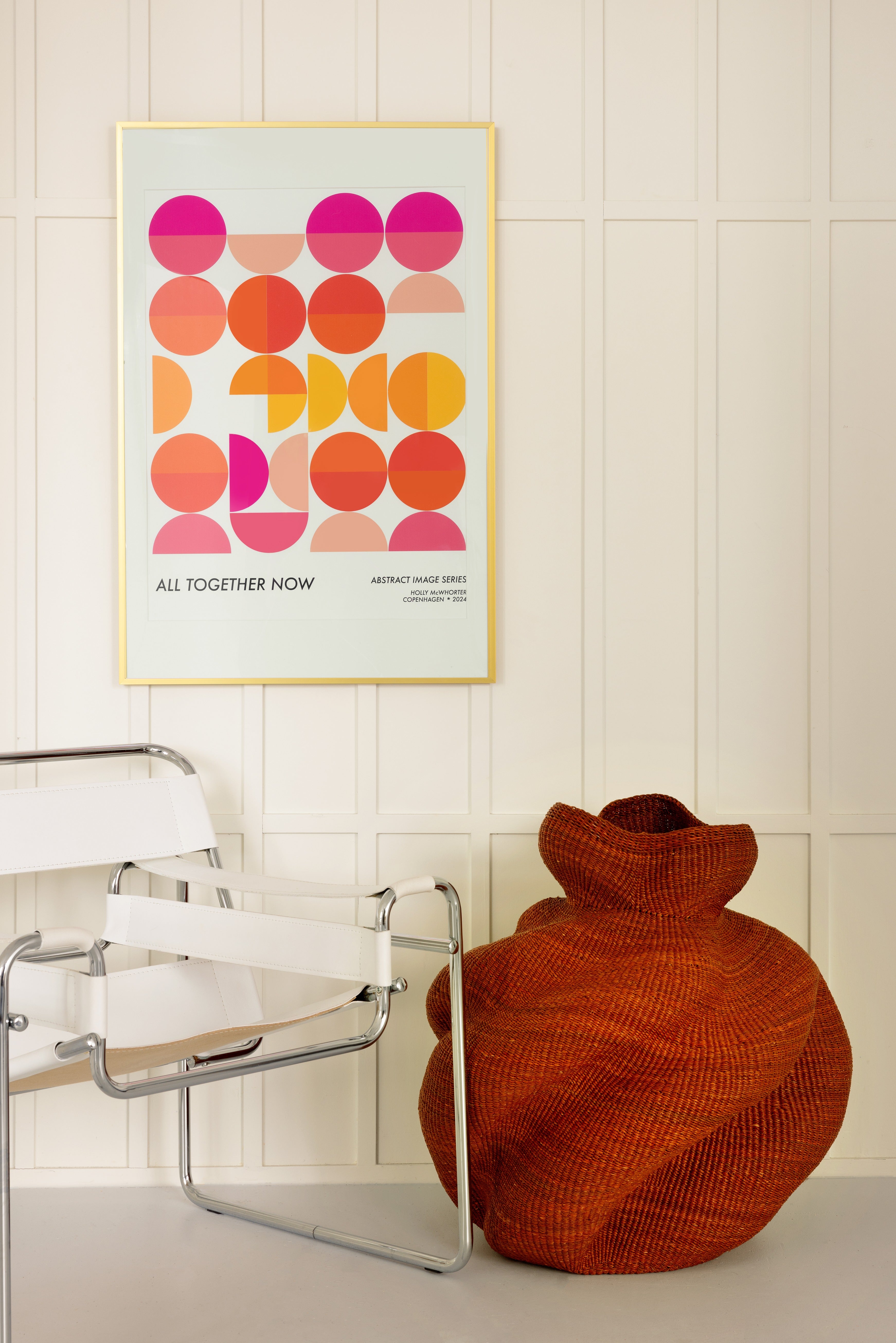Yoomelingah Yure Artisan Basket - Sienna - In a styled room with Holly McWhorter Print - September Collective