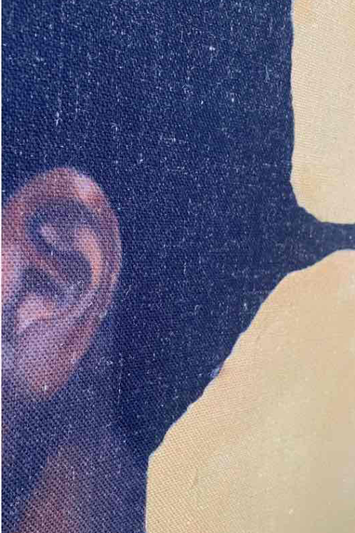 Close-up of Interwoven Grace - Canvas Wall Art in a textured fabric with an ear