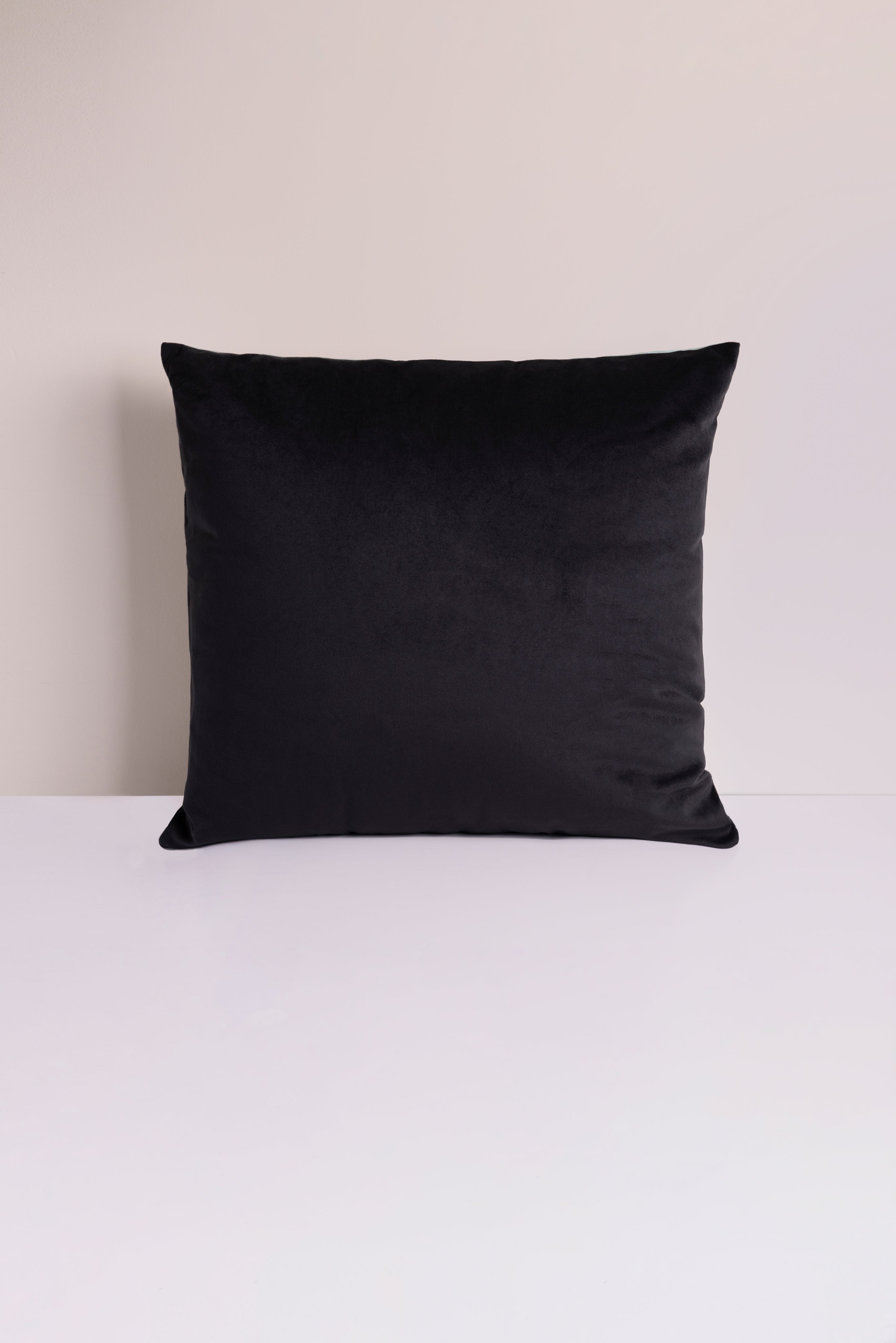 Black Matsatsi Velvet Pillow by Lulasclan, 22 x 22 inches, featuring soft velvet fabric and modern decorative design.