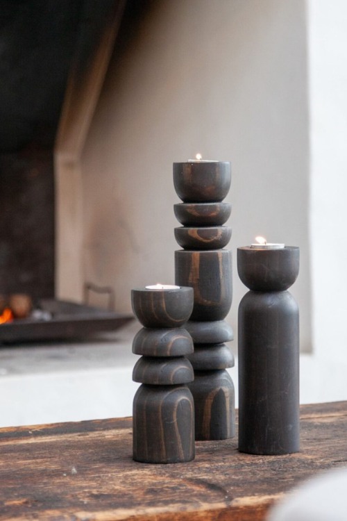 Abstract Candle Holder Set - Black - September Collective