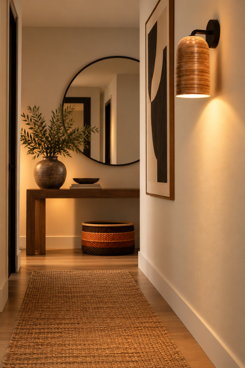 Modern Gesture B-Hive Wall Sconce lighting fixture with a honeycomb design, mounted on a wall with a warm glow.