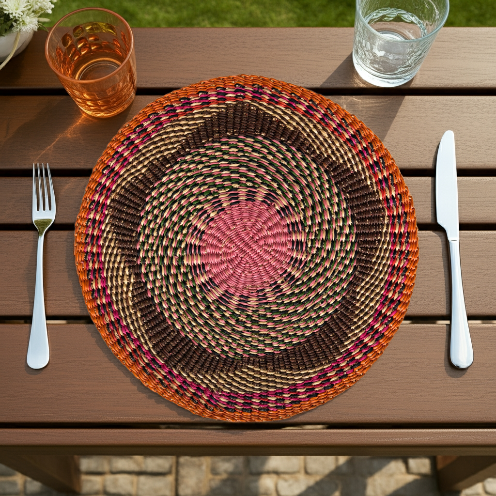 Baba Tree Placemats - Earthy Blossom. Baba Tree Placemat in Pink Brown Natural and Orange in a star design.