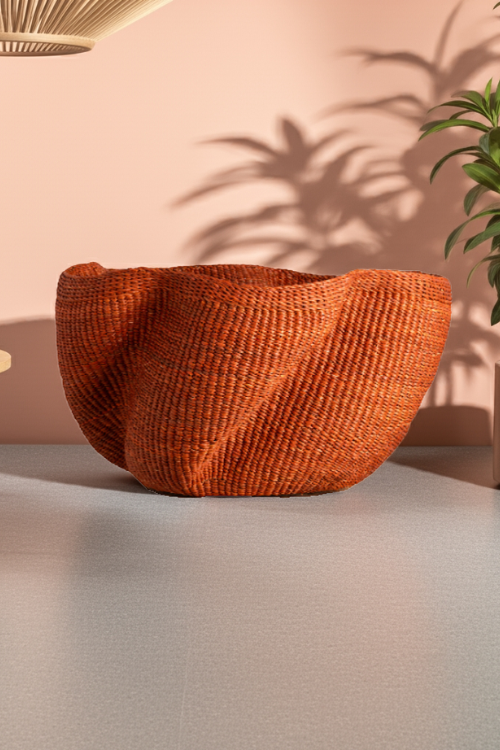 Baba tree Pakurigo Wave Basket - Sienna on a living room floor