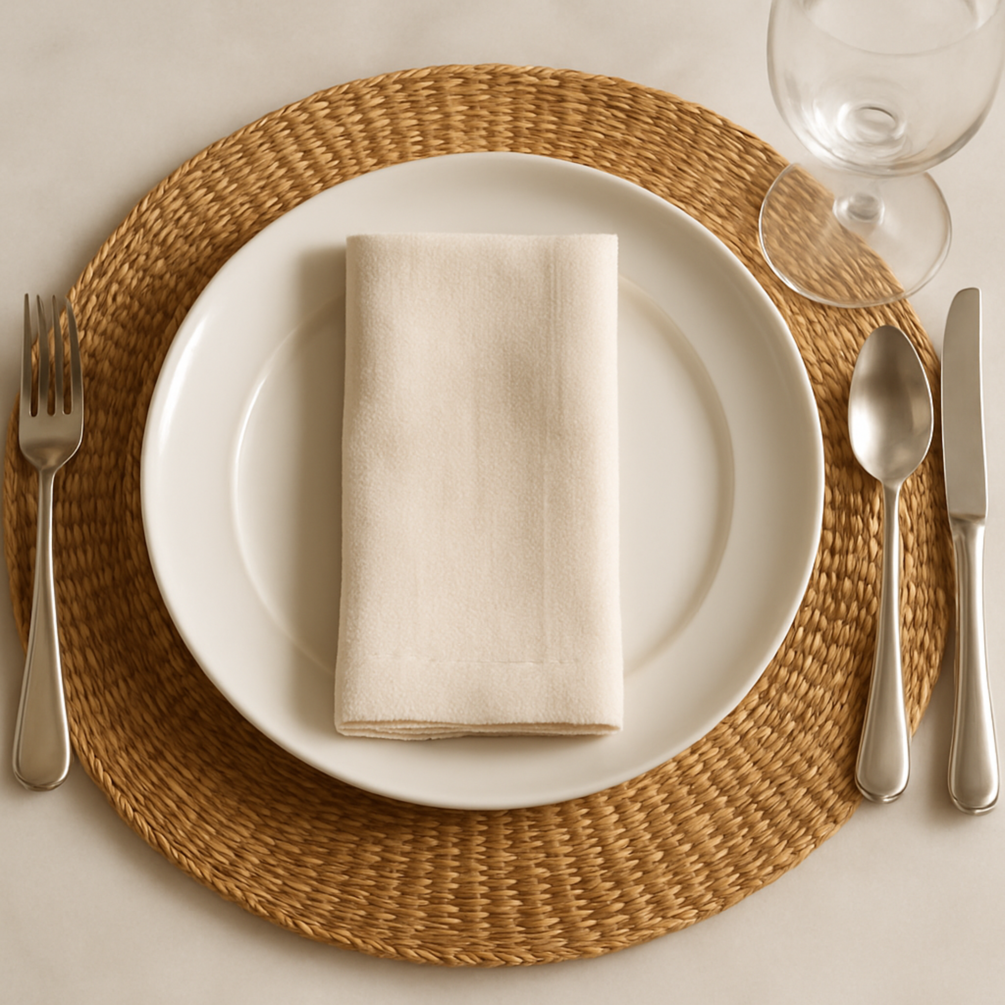 Baba Tree Placemats - Natural Dune in a place setting.