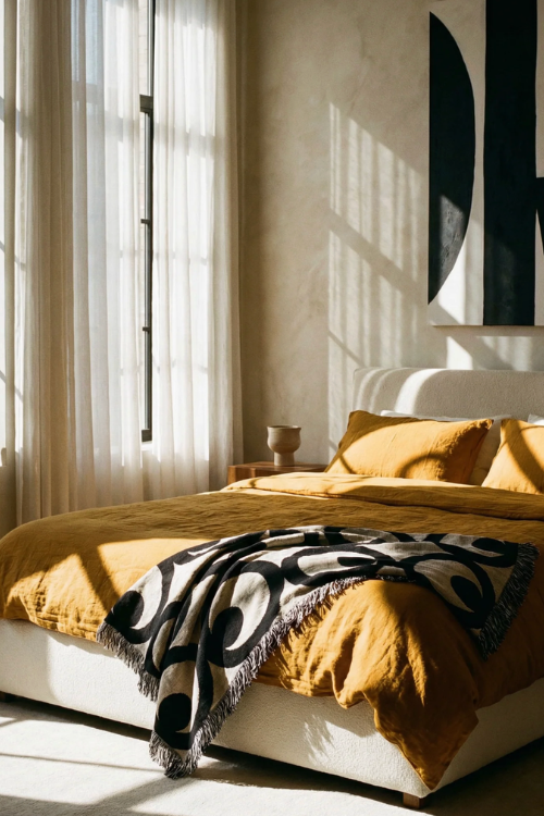 Villa Aburi Mate Masie throw styled on a bed