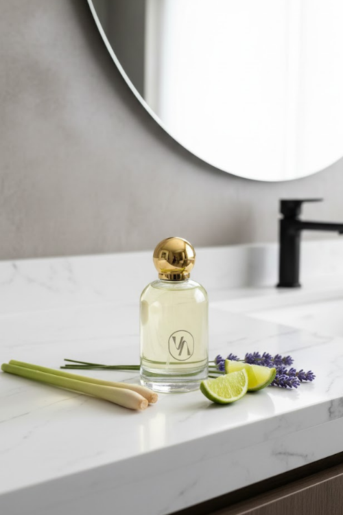 Villa Aburi Savannah Daze luxury room spray bottle with elegant label and cap, showcasing the Villa Aburi branding.